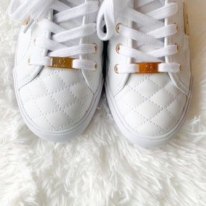 NIB Omerica Quilted Faux-Leather Logo Plaque Shoes